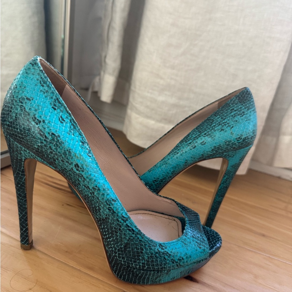 Miu Miu Turquoise Python Peep Toe Heels - image 3